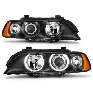 BMW 5 Series Projector Headlights - ANZO - Halo, Clear Lens - Black - `97-`01