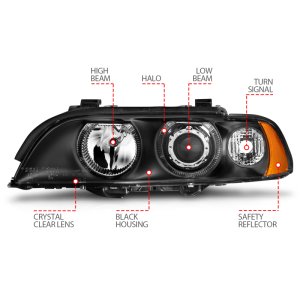 BMW 5 Series Projector Headlights - ANZO - Halo, Clear Lens - Black - `97-`01