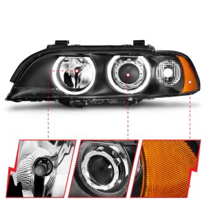 BMW 5 Series Projector Headlights - ANZO - Halo, Clear Lens - Black - `97-`01