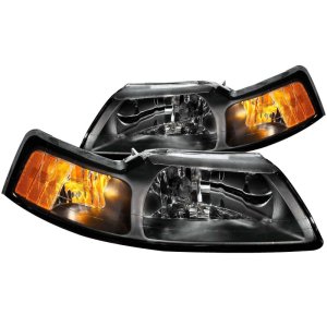 Ford Mustang Crystal Headlights - ANZO - Clear Lens, Black Housing - Black - `99-`04