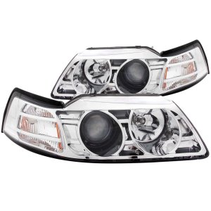 Ford Mustang Projector Headlights - ANZO - Clear Lens, Chrome Housing - Chrome - `99-`04
