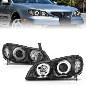 Infiniti I30 Projector Headlights - ANZO - w/ Halo, Clear Lens - Black - `00-`04