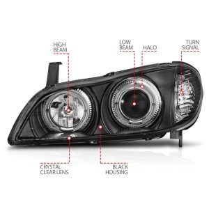 Infiniti I30 Projector Headlights - ANZO - w/ Halo, Clear Lens - Black - `00-`04