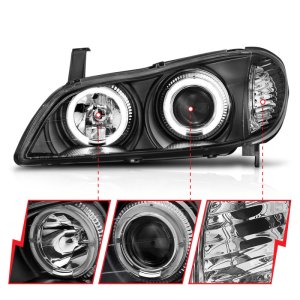 Infiniti I30 Projector Headlights - ANZO - w/ Halo, Clear Lens - Black - `00-`04