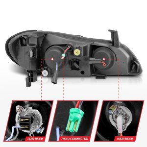 Infiniti I30 Projector Headlights - ANZO - w/ Halo, Clear Lens - Black - `00-`04