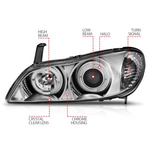 Infiniti I30 Projector Headlights - ANZO - w/ Halo, Clear Lens - Chrome - `00-`04