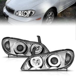 Infiniti I30 Projector Headlights - ANZO - w/ Halo, Clear Lens - Chrome - `00-`04