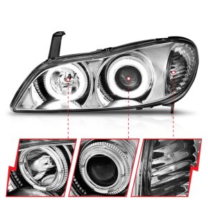 Infiniti I30 Projector Headlights - ANZO - w/ Halo, Clear Lens - Chrome - `00-`04
