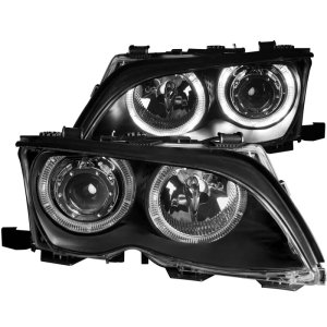 BMW 3 Series Projector Headlights - ANZO - w/ Halo, Clear Lens, Black Housing - Black - `02-`05