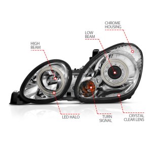 Lexus GS300 Projector Headlights - ANZO - w/ Halo, Clear Lens, Chrome Housing, CCFL - Chrome - `98-`05