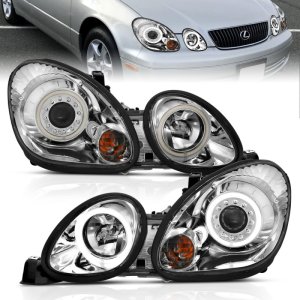 Lexus GS300 Projector Headlights - ANZO - w/ Halo, Clear Lens, Chrome Housing, CCFL - Chrome - `98-`05