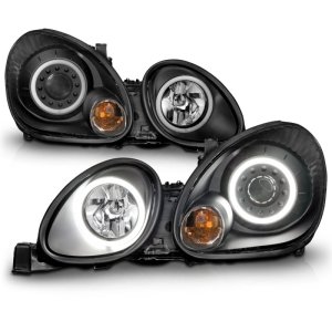Lexus GS300 Projector Headlights - ANZO - w/Halo, Black Housing, Clear Lens - Black - `98-`05