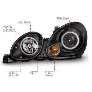 Lexus GS300 Projector Headlights - ANZO - w/Halo, Black Housing, Clear Lens - Black - `98-`05