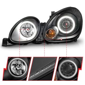 Lexus GS300 Projector Headlights - ANZO - w/Halo, Black Housing, Clear Lens - Black - `98-`05