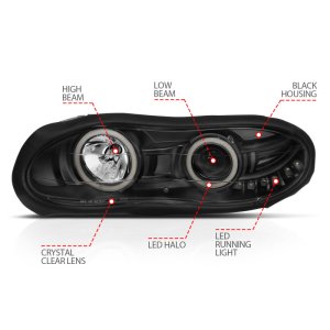 Chevrolet Camaro Projector Headlights - ANZO - w/ Halo, Clear Lens, Black Housing - Black - `98-`02