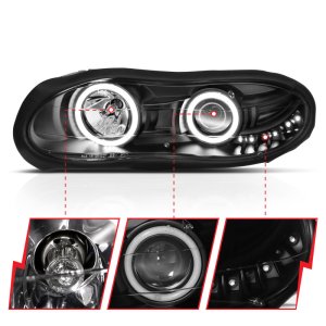 Chevrolet Camaro Projector Headlights - ANZO - w/ Halo, Clear Lens, Black Housing - Black - `98-`02