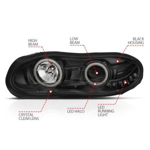 Chevrolet Camaro Projector Headlights - ANZO - w/ Halo, Clear Lens, Black Housing - Black - `98-`02