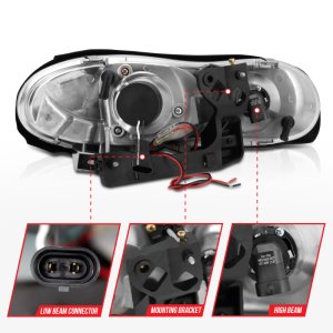 Chevrolet Camaro Projector Headlights - ANZO - w/ Halo, Clear Lens, Black Housing - Black - `98-`02