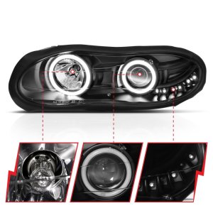 Chevrolet Camaro Projector Headlights - ANZO - w/ Halo, Clear Lens, Black Housing - Black - `98-`02