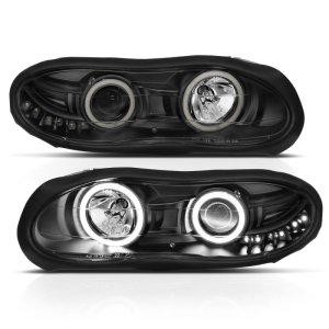 Chevrolet Camaro Projector Headlights - ANZO - w/ Halo, Clear Lens, Black Housing - Black - `98-`02