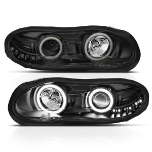 Chevrolet Camaro Projector Headlights - ANZO - w/ Halo, Clear Lens, Black Housing - Black - `98-`02