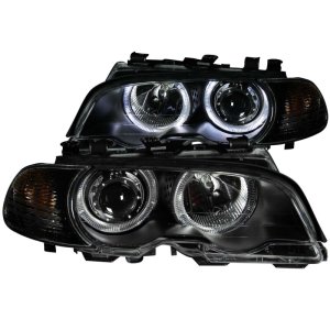 BMW 3 Series Projector Headlights - ANZO - w/ Halo, Clear Lens, Black Housing, w/ Corner Lights, Pair, For Use w/ Non HID Models Only - Black - `00-`03 BMW 3 Series Projector Headlights - ANZO - w/ Halo, Clear Lens, Black Housing, w/ Corner Lights, Pair, For Use w/ Non HID Models Only - Black - `00-`03