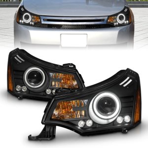 Ford Focus Projector Headlights - ANZO - w/Halo, Clear Lens, Black Housing - Black - `08-`11
