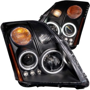 Nissan Sentra Projector Headlights - ANZO - w/Halo, Clear Lens, Black Housing - Black - `07-`12
