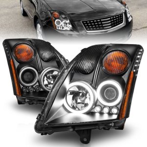 Nissan Sentra Projector Headlights - ANZO - w/Halo, Clear Lens, Black Housing - Black - `07-`12