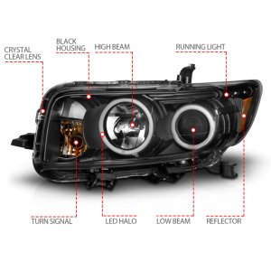 Scion Xb Projector Headlights - ANZO - with Halo, Clear Lens - Black - `08-`10