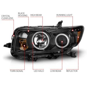Scion Xb Projector Headlights - ANZO - with Halo, Clear Lens - Black - `08-`10