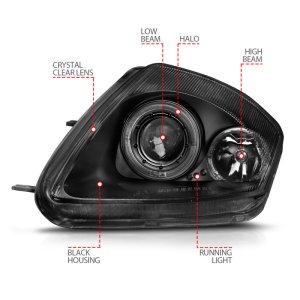 Mitsubishi Eclipse Projector Headlights - ANZO - Halo, Clear Lens, Black Housing - Black - `00-`05