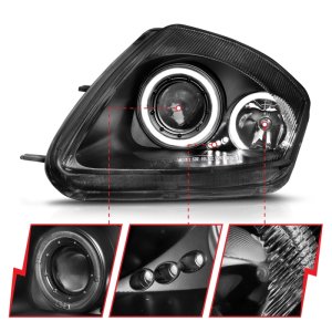 Mitsubishi Eclipse Projector Headlights - ANZO - Halo, Clear Lens, Black Housing - Black - `00-`05