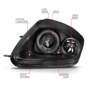Mitsubishi Eclipse Projector Headlights - ANZO - Halo, Clear Lens, Black Housing - Black - `00-`05