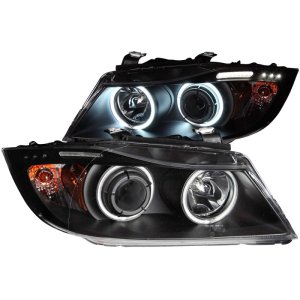 BMW 3 Series Projector Headlights - ANZO - w/ Halo, LED Bar, CCFL - Black - `06-`08