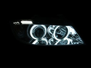 BMW 3 Series Projector Headlights - ANZO - Halo w/ LED Bar - Chrome - `06-`08