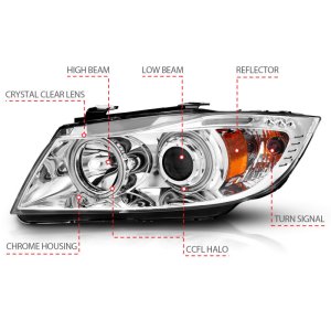 BMW 3 Series Projector Headlights - ANZO - Halo w/ LED Bar - Chrome - `06-`08