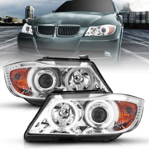 BMW 3 Series Projector Headlights - ANZO - Halo w/ LED Bar - Chrome - `06-`08