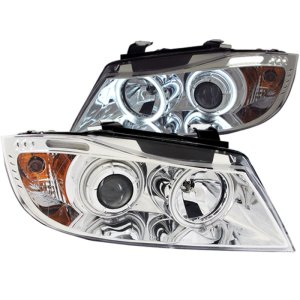 BMW 3 Series Projector Headlights - ANZO - Halo w/ LED Bar - Chrome - `06-`08