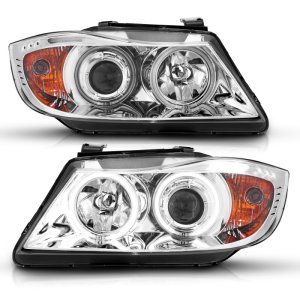 BMW 3 Series Projector Headlights - ANZO - Halo w/ LED Bar - Chrome - `06-`08