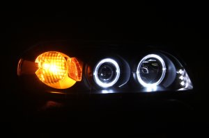 Chevrolet Impala Projector Headlights - ANZO - w/ Halo, Clear Lens, Black Housing - Black - `00-`05