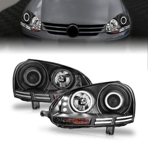 Volkswagen Rabbit Projector Headlights - Front - ANZO - w/ Halo, CCFL, Clear Lens, Black Housing - Black - `06-`09 Volkswagen Rabbit Projector Headlights - Front - ANZO - w/ Halo, CCFL, Clear Lens, Black Housing - Black - `06-`09