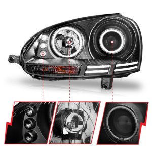 Volkswagen Rabbit Projector Headlights - Front - ANZO - w/ Halo, CCFL, Clear Lens, Black Housing - Black - `06-`09 Volkswagen Rabbit Projector Headlights - Front - ANZO - w/ Halo, CCFL, Clear Lens, Black Housing - Black - `06-`09