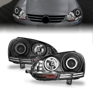 Volkswagen Rabbit Projector Headlights - Front - ANZO - w/ Halo, CCFL, Clear Lens, Black Housing - Black - `06-`09 Volkswagen Rabbit Projector Headlights - Front - ANZO - w/ Halo, CCFL, Clear Lens, Black Housing - Black - `06-`09