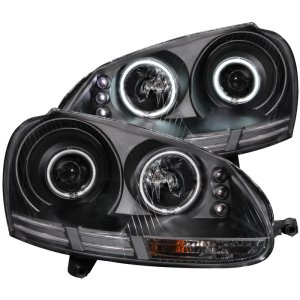Volkswagen Rabbit Projector Headlights - Front - ANZO - w/ Halo, CCFL, Clear Lens, Black Housing - Black - `06-`09
