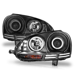 Volkswagen Rabbit Projector Headlights - Front - ANZO - w/ Halo, CCFL, Clear Lens, Black Housing - Black - `06-`09 Volkswagen Rabbit Projector Headlights - Front - ANZO - w/ Halo, CCFL, Clear Lens, Black Housing - Black - `06-`09