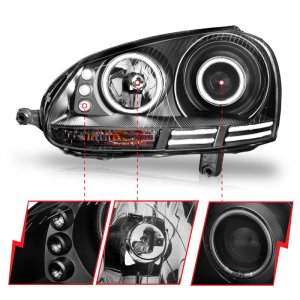 Volkswagen Rabbit Projector Headlights - Front - ANZO - w/ Halo, CCFL, Clear Lens, Black Housing - Black - `06-`09 Volkswagen Rabbit Projector Headlights - Front - ANZO - w/ Halo, CCFL, Clear Lens, Black Housing - Black - `06-`09