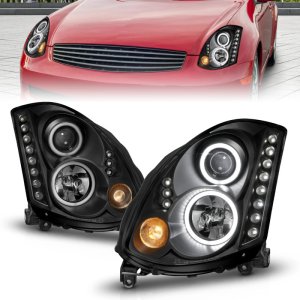 Infiniti G35 Projector Headlights - ANZO - w/ Halo, Clear Lens, Black Housing, CCFL, HID Compatible - Black - `03-`07
