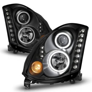 Infiniti G35 Projector Headlights - ANZO - w/ Halo, Clear Lens, Black Housing, CCFL, HID Compatible - Black - `03-`07