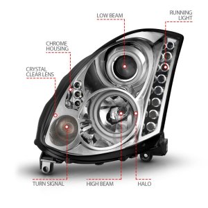 Infiniti G35 Projector Headlights - ANZO - Halo, CCFL, HID Compatible - Chrome - `03-`07